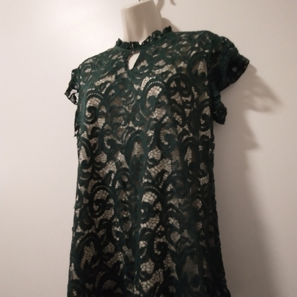 FREE SHIPPING! Large Sleeveless green lace over gold top by Per Seption Concept - Picture 6 of 8